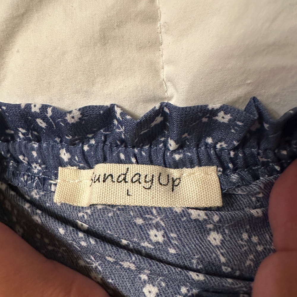 Sunday Up Blue Floral Ruched Puff Sleeve Women's Dress - NWOT - Size L - Picture 8 of 12